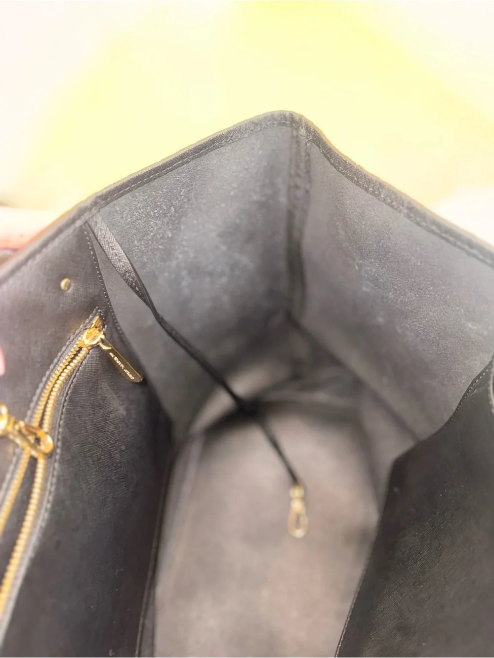 Michael Kors Black Leather Tote with Gold Logo and Hardware